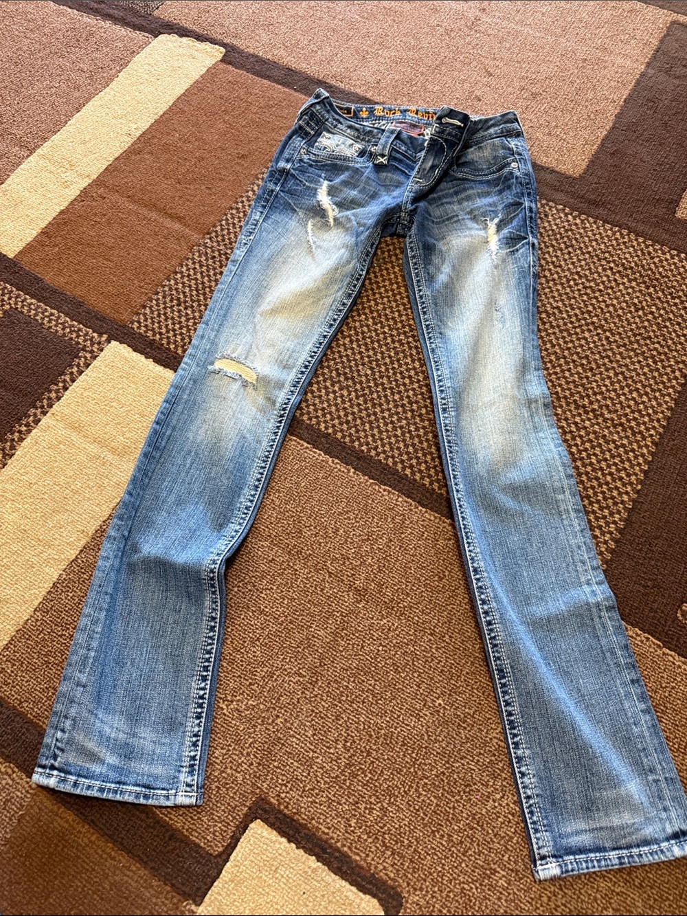 Rock Revival Straight Leg Light Blue Distressed Jeans